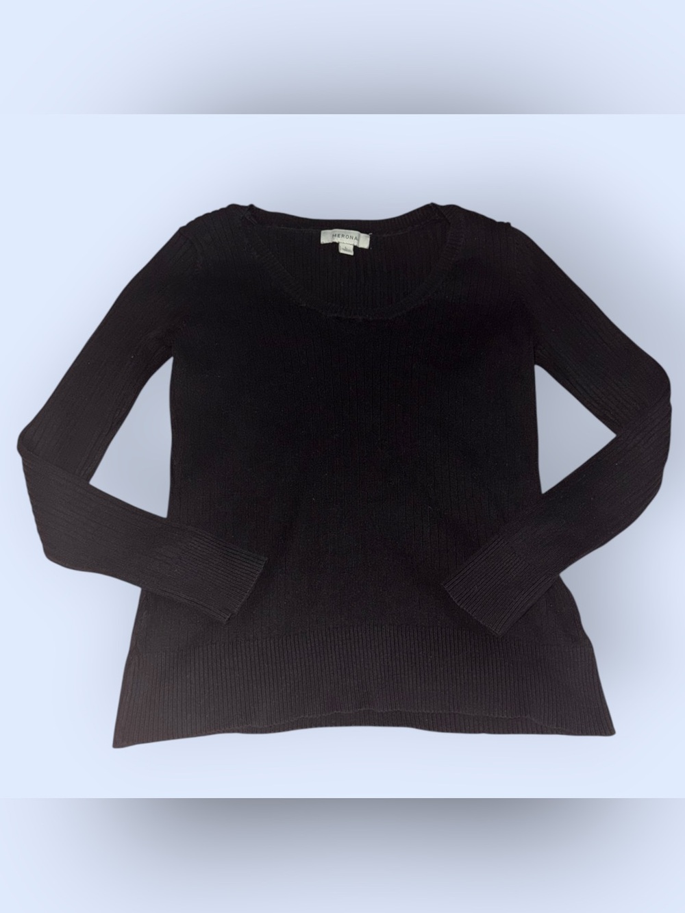 Merona Black Scoop Neck Long Sleeve Ribbed Knit Sweater